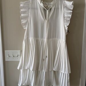 Tiered Pleated White Summer Dress by Entro by Anthropology M